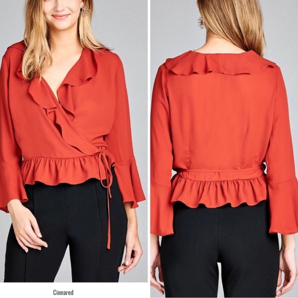 Wrap With Ruffle Side Tie Blouse